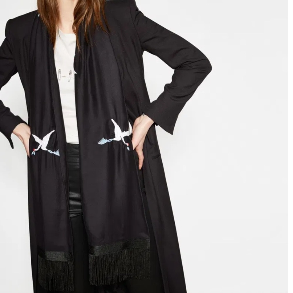 The Kooples Black Stork Embroidered Silk Scarf